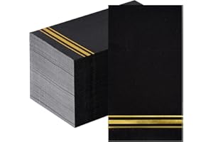 HUNANYUME 100 Gold Trim Lined Paper Napkins Black Elegant Dinner Napkins, 3 Ply Gold Foil Guest Napkins Disposable Hand Towels for Bathroom Wedding Anniversary Birthday Holiday Graduation Party