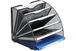 superbpag Fan-shape File Organizer for Desk Mesh 6 Compartments Magazine Holder Office Desktop Mail sorter, Black
