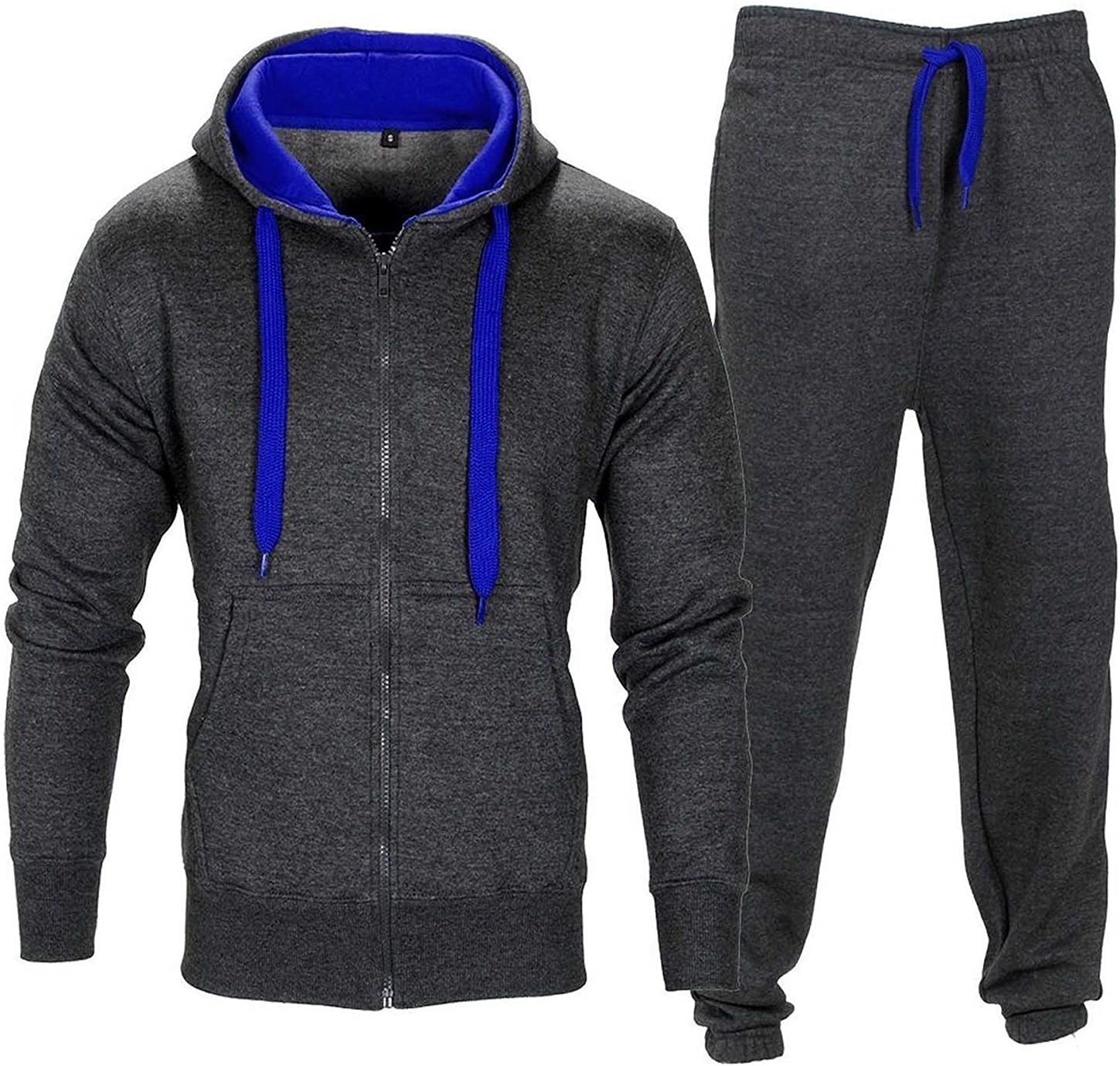 Star Fashion Kids Boys Contrast Cord Tracksuit Footballsuit Trainingsuit Schoolsuit Hoodie & Bottom Jog Suit New Age 7-13 (Age 9-10, Charcoal/Blue)