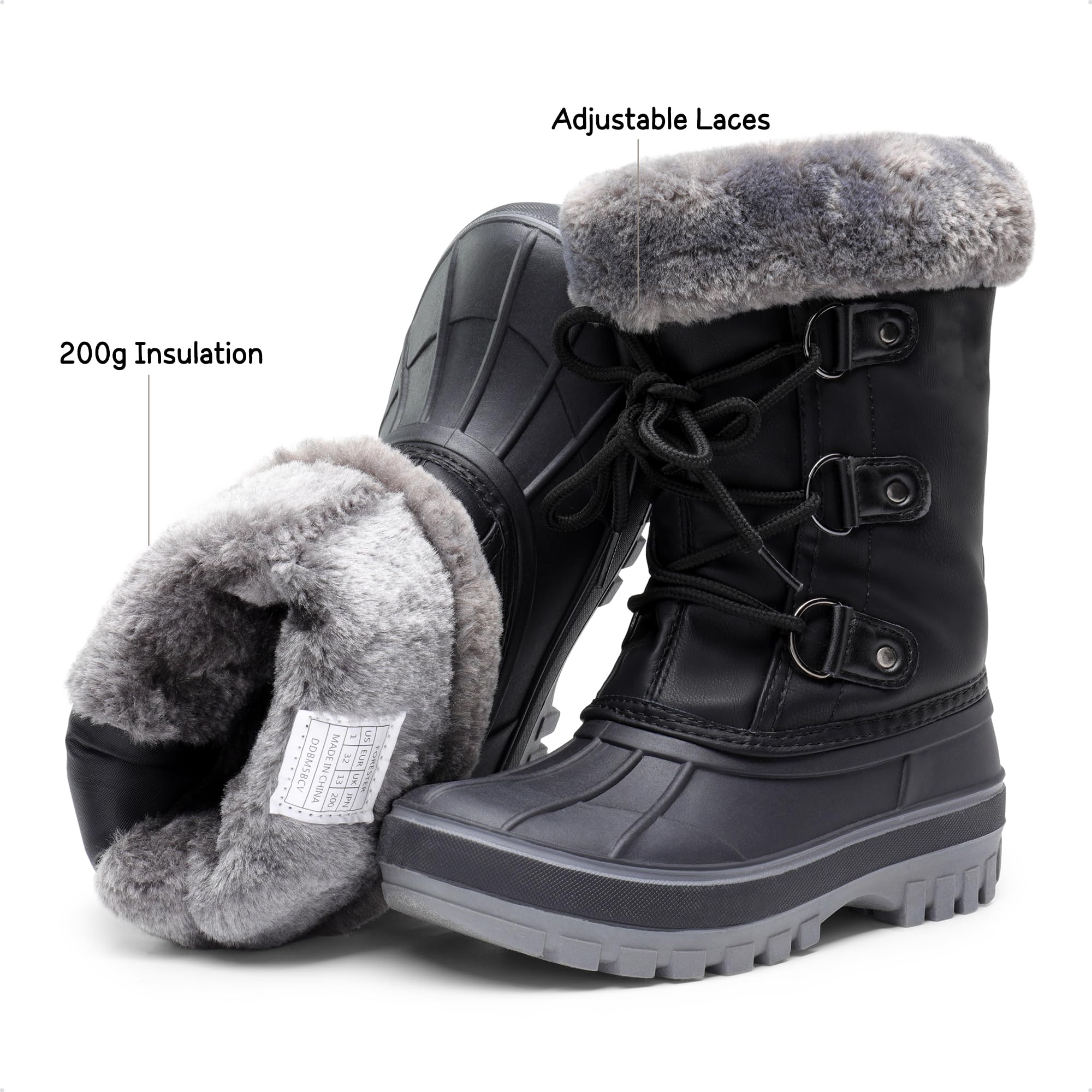 DREAM PAIRS Boys & Girls Faux Fur-Lined Winter Snow Boots for Little/Big Kids