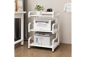 Natwind 3-Tier Printer Stand with Wheels Movable Storage Cart Floor-Standing Multi-Purpose Shelf Rack for Media Player Scanner Files Books Microwave Oven in Kitchen Living Room Home Office (White)