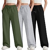 LessonZoo 3 Pack Girls Wide Leg Sweatpants Drawstring Baggy Pants Teen Girls Athletic Joggers Pants with Pockets 5-14Y