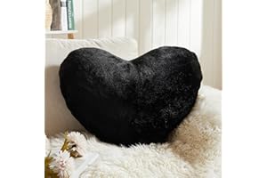 EastTree Heart Pillows, Black Heart Shaped Pillows, Love Throw Pillows Gifts, Ultra Soft Faux Rabbit Fur Small Cute Pillows, Women Girls Kid Room Decor 10x13 Inch