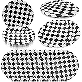 CONEHOY 100 Pcs Race Car Plates 7" Black and White Checkered Paper Plates Disposable Dessert Dinner Plate for Race Fans Kids Race Car Themed Birthday Party Baby Shower Favors Supplies