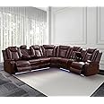 Power Recliner Sofa Sectional Couches with LED Light for Living Room,Leather Reclining Corner Sectional Sofa with 2 Recliner Seats,Cup Holder,Storage Console for House/Home Theater, Wine