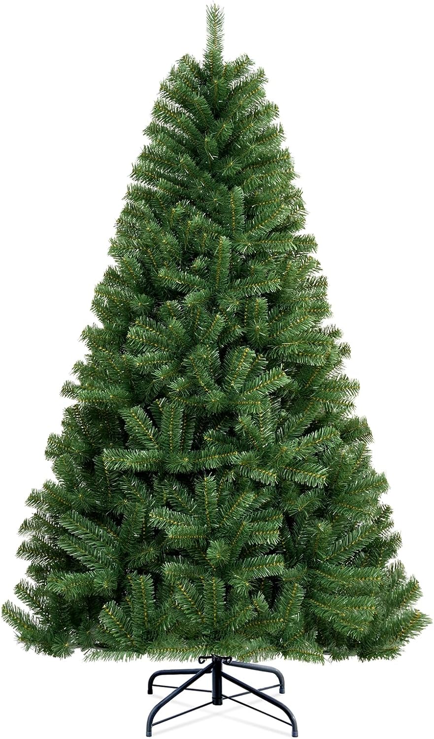 Trees - JEAREY Artificial Holiday Christmas Tree 6ft, Unlit Premium Hinged Spruce Holiday Xmas Tree, 800 Branch Tips & Metal Foldable Stand for Home, Office, Party Decoration, Green