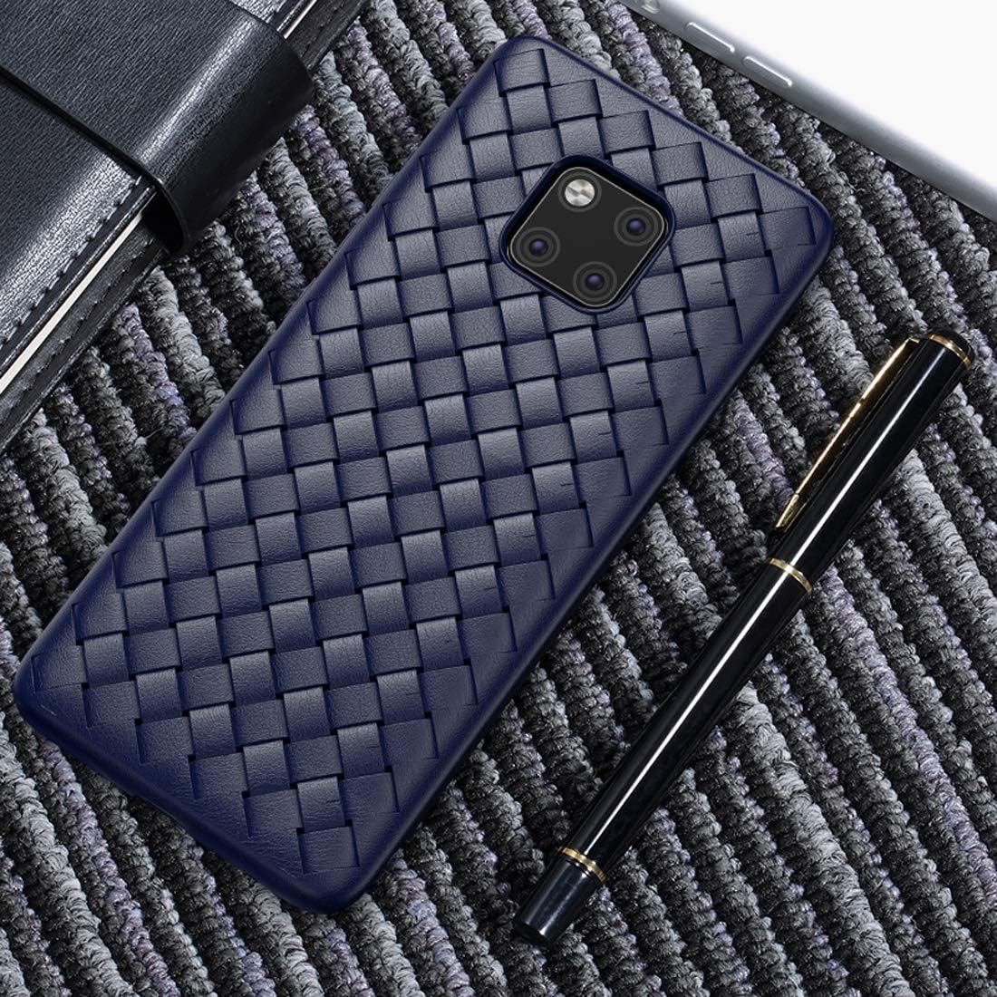 Jiangym Mobile Phone Soft Cases TPU Knitting Leather Surface Protective Case for Huawei Mate 20 Pro (Black) Soft Cases (Color : Blue)