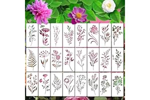 CACUKAP Wildflower Stencils for Painting, Reusable Leaf Flower Stencil Art Drawing Templates DIY Crafts Floral Plant Herb Stencil for Painting on Wood Wall Door Canvas Home Decor (24Pcs)