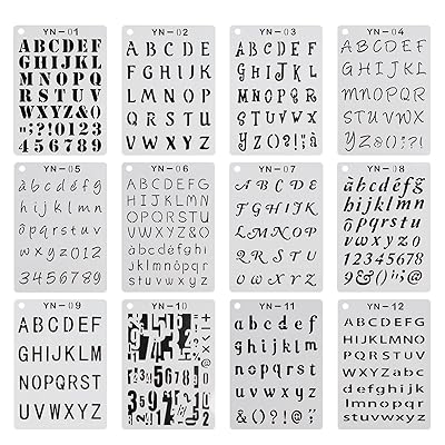 I-YUEAON 12 Ileta yokuPakisha kunye ne-Stencils ye-Alfabhethi ye-Alfabhethi ye-A5 Bullet I-Scrapbooking Painting Craft - 5 &times; 7 intshi