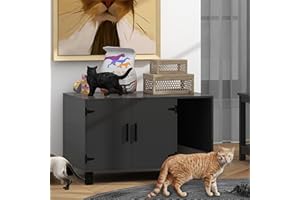 TaoHFE Litter Box Enclosure Cat Litter Box Furniture Hidden with Cat Scratch Pad Decorative Farmhouse Wooden Hidden Litter Box Cat House Litterbox Furniture Cat Box Furniture Litter Box Cabinet Black