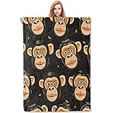 Cute Monkey Blanket Gifts for Adults Kids Soft Warm Lightweight Cozy Animal Throw Blankets for Bed Sofa Couch Living Room Decor 50x60in