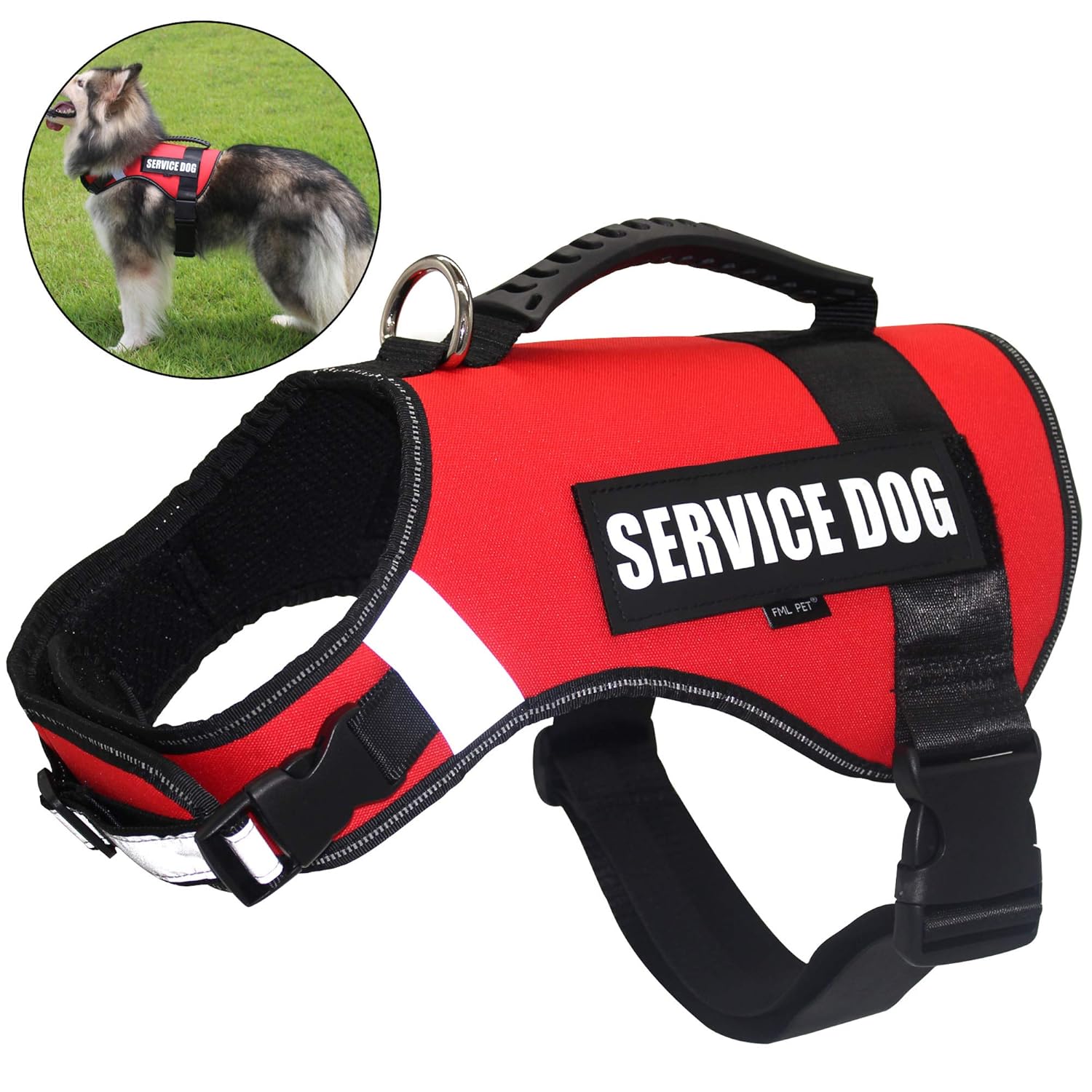 FML PET Adjustable No Pull Service Dog Harness Reflective Rope Soft