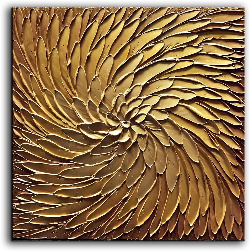 Paintings - YaSheng Art -30x30inch Large Abstract Art Oil Paintings on Canvas metal golden Gradient color Abstract Artwork Modern Home Decor Canvas Wall Art Ready to Hang for Living Room Bedroom