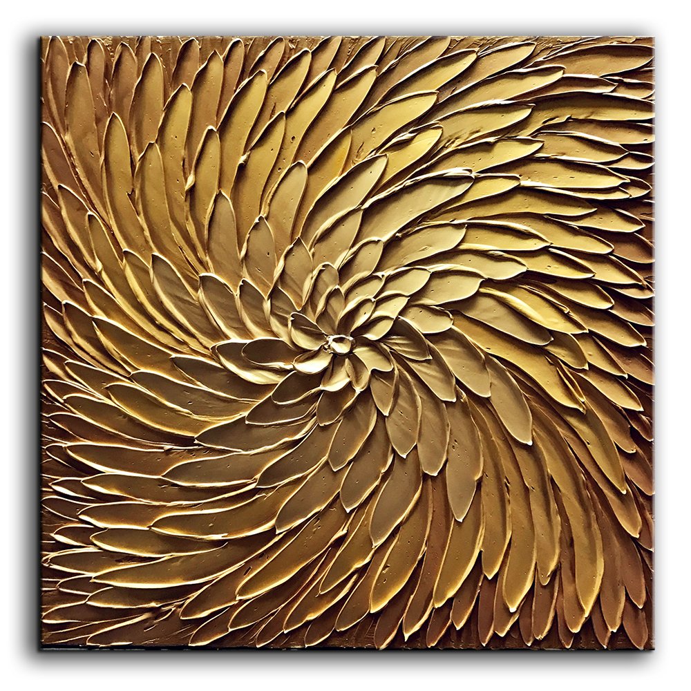YaSheng Art -30x30inch Large Abstract Art Oil Paintings on Canvas Metal Golden Gradient Color Abstract Artwork Modern Home Decor Canvas Wall Art Ready to Hang for Living Room Bedroom