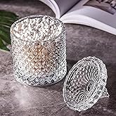 Qtip holder for bathroom,Cotton swab holder,Floss-Small Clear Glass Canister Apothecary Jar,Qtips dispenser,pad container Round Pads tips swabs ball,Qttip Jar,Qt tip holde,candy