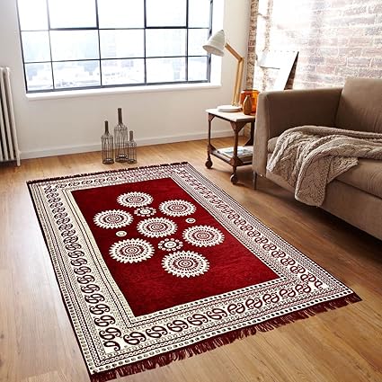 P Home Decor Chenille Maroon Carpet ,7 feet (Length) x 5 Feet(width)