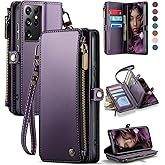 Defencase Compatible with Samsung Galaxy S21 Ultra Case Wallet with RFID Blocking Card Holder for Women Men, PU Leather Magnetic Snap Flip Zipper Strap Wallet Case Fit for Galaxy S21 Ultra 5G, Purple