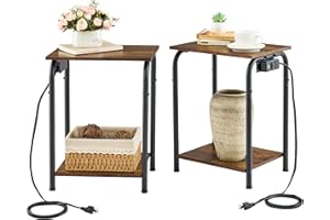 Tajsoon 2 Tier End Tables with USB Ports and Outlets Set of 2, Small Side Tables for Small Spaces, Bedside Tables with Charging Station, Small Table for Bedroom, Living Room