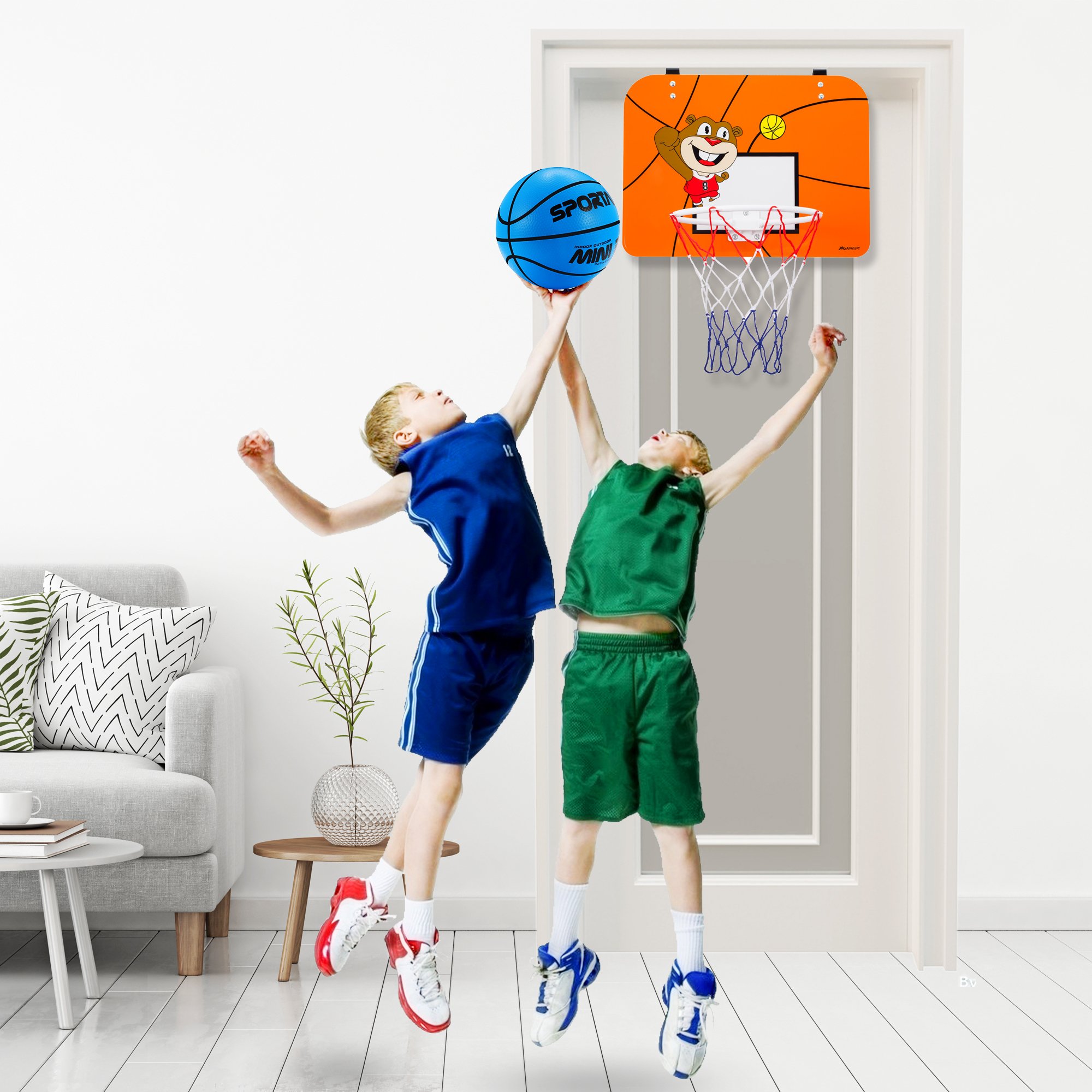 Mini Basketball Hoop Set With 16 x 12 Inch Shatter Resistant Backboard - Cute Bright Colors Kids Ball - Includes 2Pcs 6.5 Inch Basketballs & Pump - Fun Play Basketball System For Children Or Adult