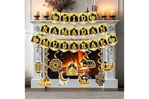 Ramadan Decorations, Eid Decorations, Eid Mubarak Banner, Kaluofan 3PCS Ramadan Mubarak Banner with 18PCS Ramadans Hanging Sw