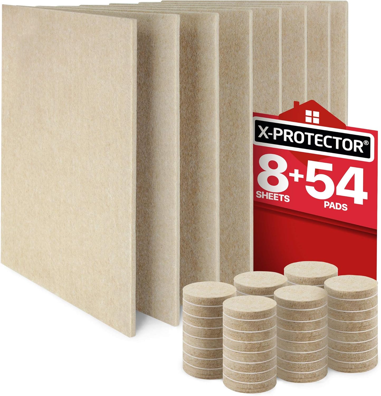Furniture Pads XPROTECTOR 6 Felt Sheets 20x16cm & 54 Felt Pads 25mm Premium Felt Furniture