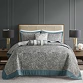 Madison Park Aubrey Reversible Quilted Bedspread Set, Solid Reverse Summer Breathable, Lightweight All Season Bedding Layer, Matching Shams, Bedspread King(120"x118") Teal 5 Piece