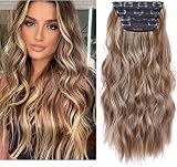 AliLeader 20in Clip In Hair Extensions Natural Synthetic Curly Red Brown