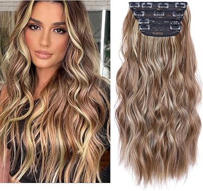 AliLeader 20in Clip In Hair Extensions Natural Synthetic Curly Red Brown