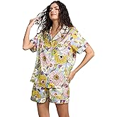 YiNi LuLu Womens Silk Satin Shorts Pajamas Set Button Down 2 Piece Pjs Short Sleeve Oversized Sleepwear with Pockets