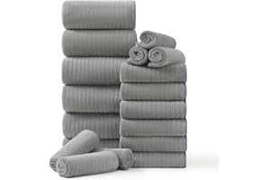 Hailea 18 Piece Family Bath Towel Set Include 6 Bath Towels,6 Hand Towels and 6 Washcloths Soft Bathroom Towel with Hanging Loops,Highly Absorbent Quick Dry Towels Set for Bathroom,Hotel and Spa-Grey
