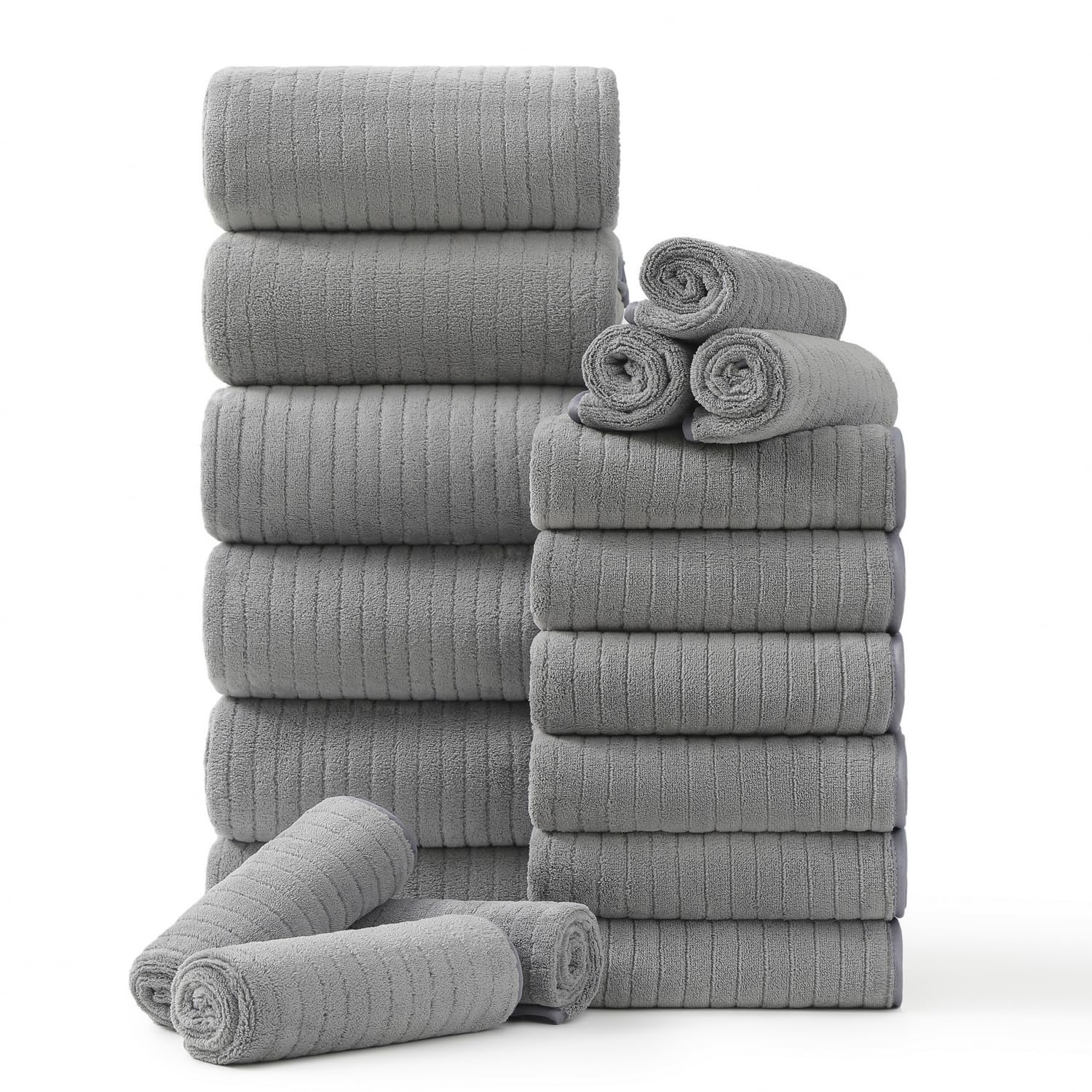 Photo 1 of 18 Piece Family Bath Towel Set Include 6 Bath Towels,6 Hand Towels and 6 Washcloths Soft Bathroom Towel with Hanging Loops,Highly Absorbent Quick Dry Towels Set for Bathroom,Hotel and Spa-Grey