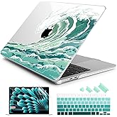 Batianda Premium Case for New MacBook Air 15 inch 2025 M4 2024 2023 with M3 M2 Chip Model A3241/A3114/A2941, Designed Protective Plastic Hardshell & Keyboard Cover & Screen Protector, Waves