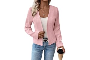 Mina Self 2024 Summer Cropped Collarless Blazer Lightweight Fully Lined Open Front Elegant Petite Work Office Jackets