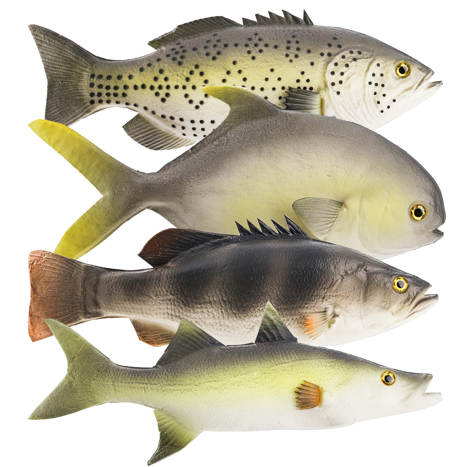 Photo 1 of ZENFUN Set of 4 Fake Fish Artificial Fish Models, 11 in Rubber Fish Plastic Lifelike Sea Fish Set, Pretend Realistic Fake Fishes for Photography Props, Party Display, Kitchen Decor