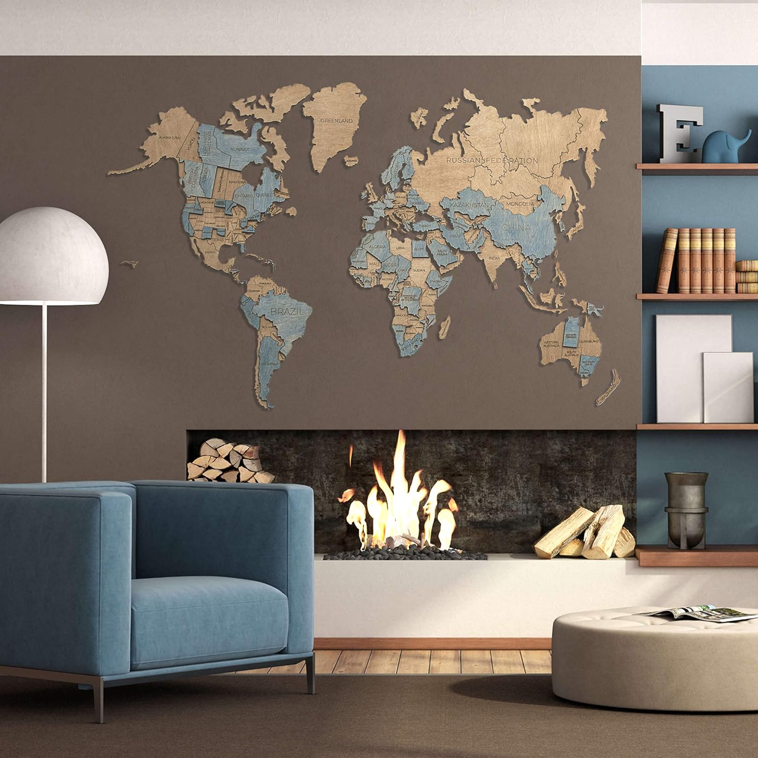 3D Wood World Map Wall Decor 3D Map of the World Wall Art