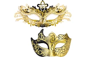 MYSEUNI Masquerade Masks for Couples - Shiny Rhinestone Metal Filigree Venetian Mask & Mens Venetian Mask for Mardi Gras…