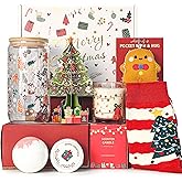 Christmas Gifts for Women 2025, Unique Christmas Gift Basket for Coworker Teacher Employee Sister Best Friend Mom Wife, Xmas Holiday Gifts for Women Secret Santa Gift Box Set with Holiday Glass Cup