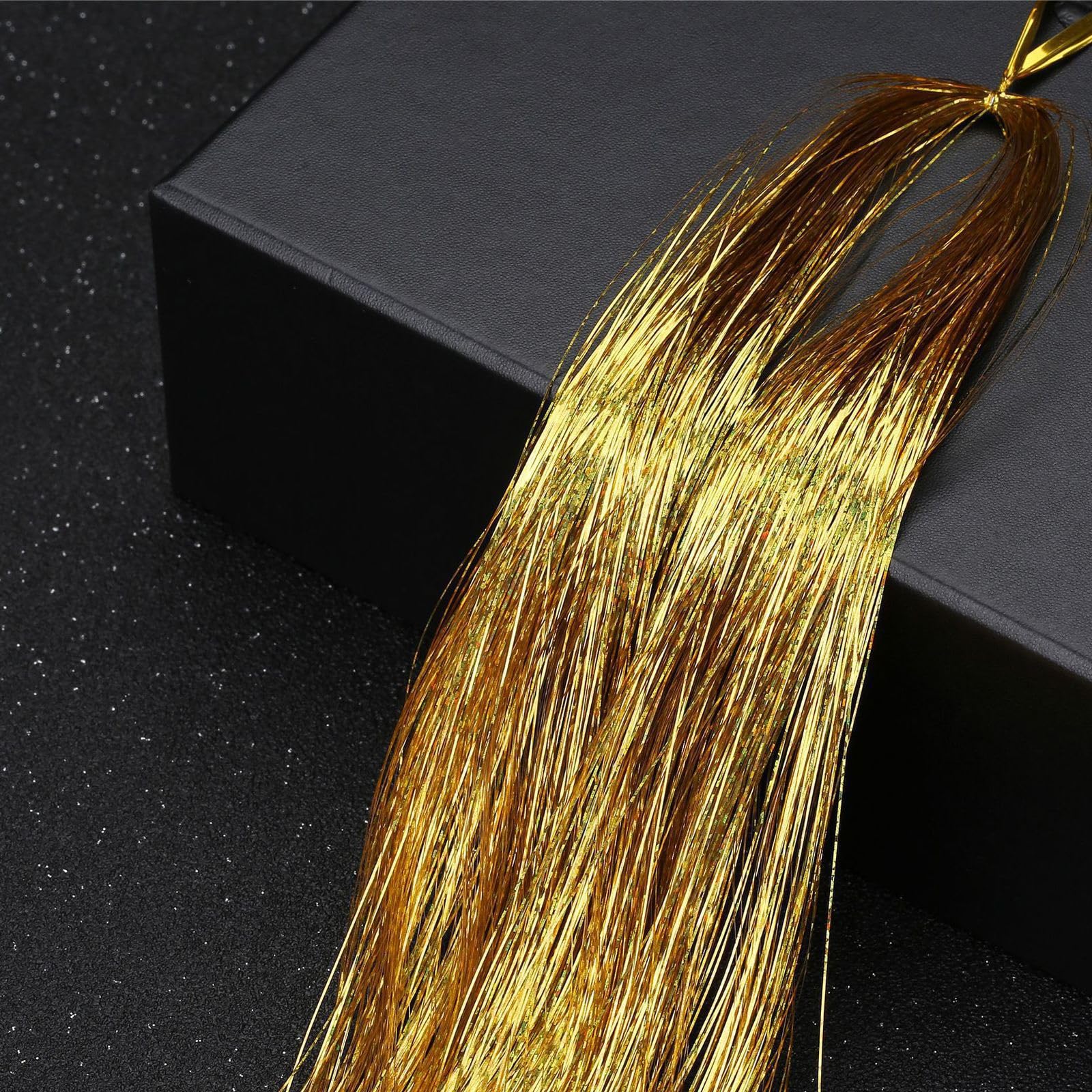Leliafleury 1000 Strands Gold Hair Tinsel 120cm Straight Glitter Hair Strands for Party Cosplay