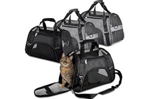 Sweetude 4 Pcs Cat Carrier Soft-Sided Pet Carrying Bag for Cat Under 13 Lbs, 16.9 x 11x 7.5 Inch, Portable Foldable Comfortable Bag for Small Pet Travel(Black, Gray)