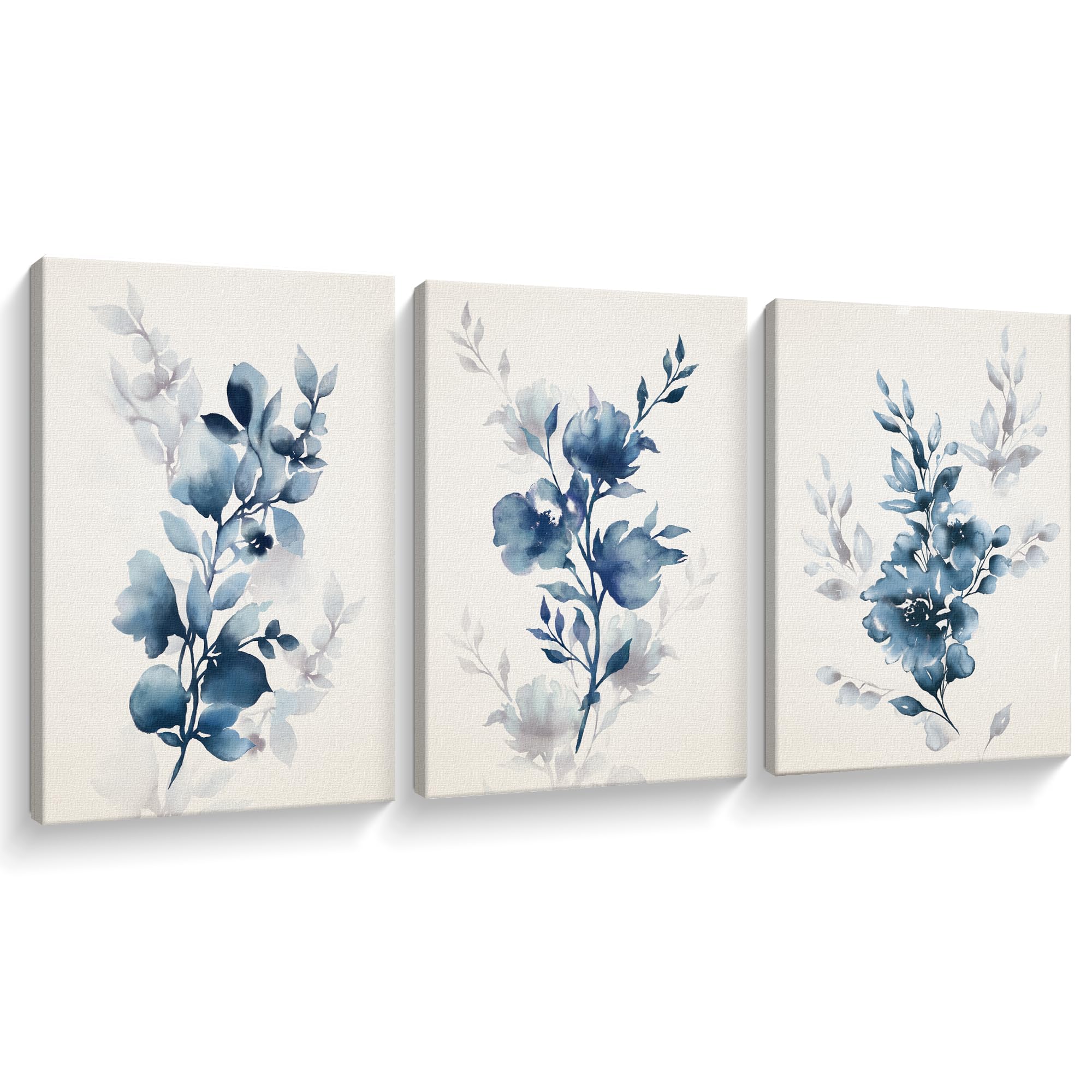 Photo 1 of (USED/FAIR) takfot Flower Wall Art Prints Modern Blue Floral Painting Watercolor Picture Framed Home Decor Botanical Artwork Ready to Hang for Bedroom Bathroom Living Room 1216 Inch, Set of 3