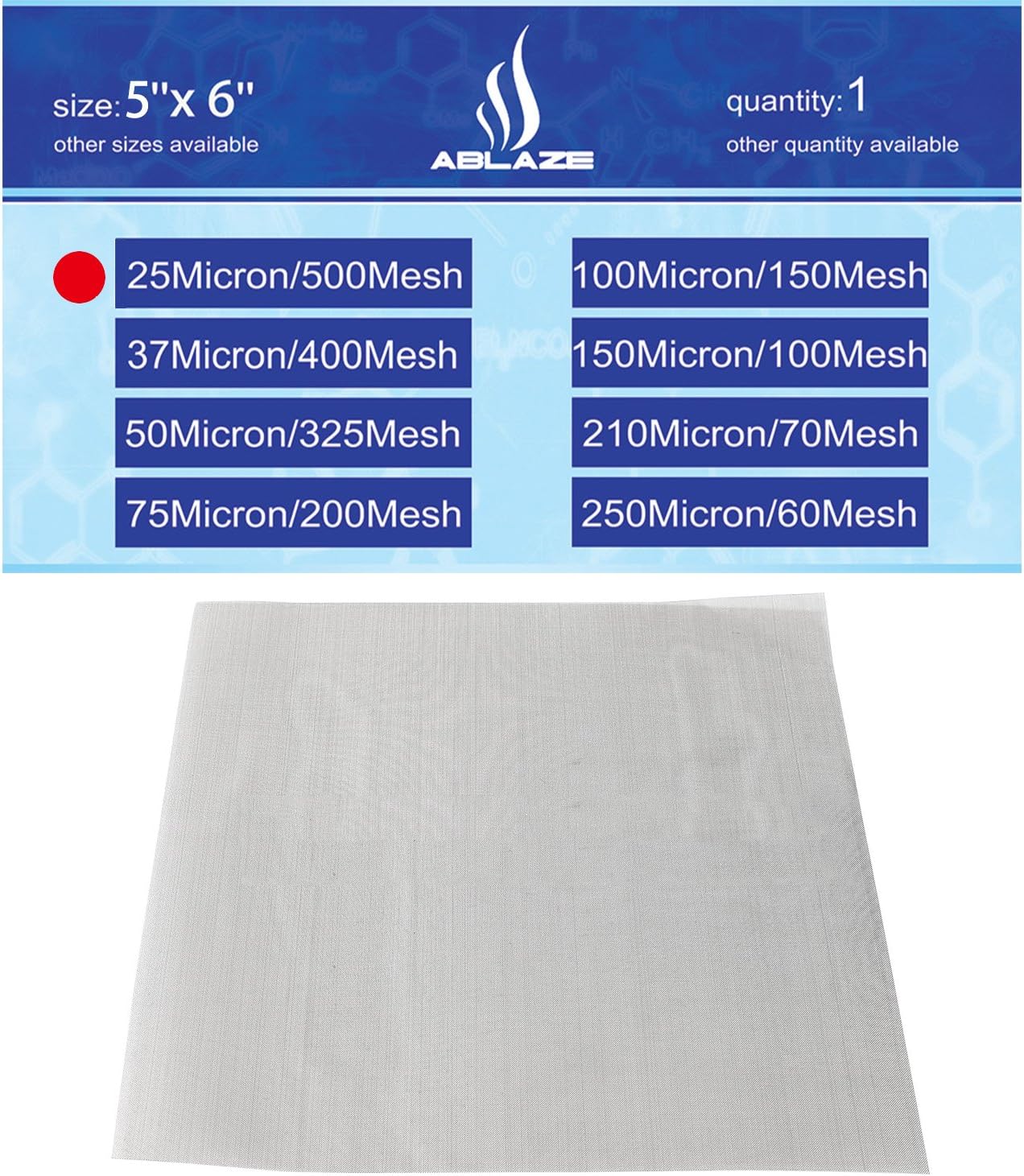 AblazeMesh 25 Micron 500 Mesh Screen Stainless T-316 Grade Filter Material Particulate Capture Extracts Home Brewing Aquariums Biofuel