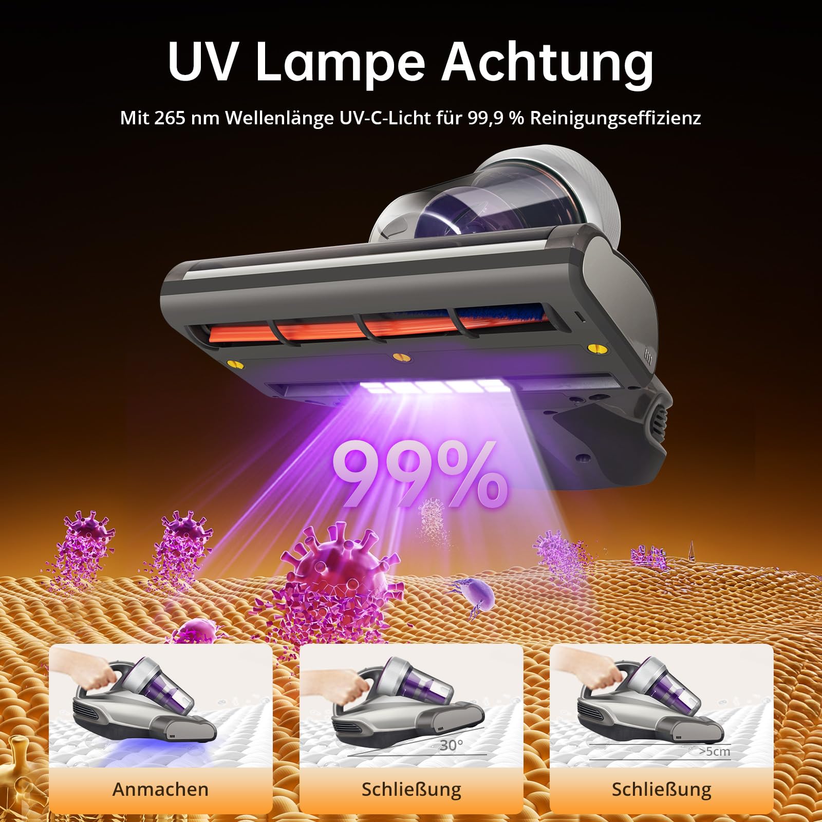 Jimmy JV35 Milbensauger für Matratzen mit UV-C Licht 700W Leistung, Matratzensauger mit Heißer Wind Funktion, Doppelter Zyklon, Bett-Staubsauger und Matratzenreiniger für Matratzen, Betten, Sofa 5