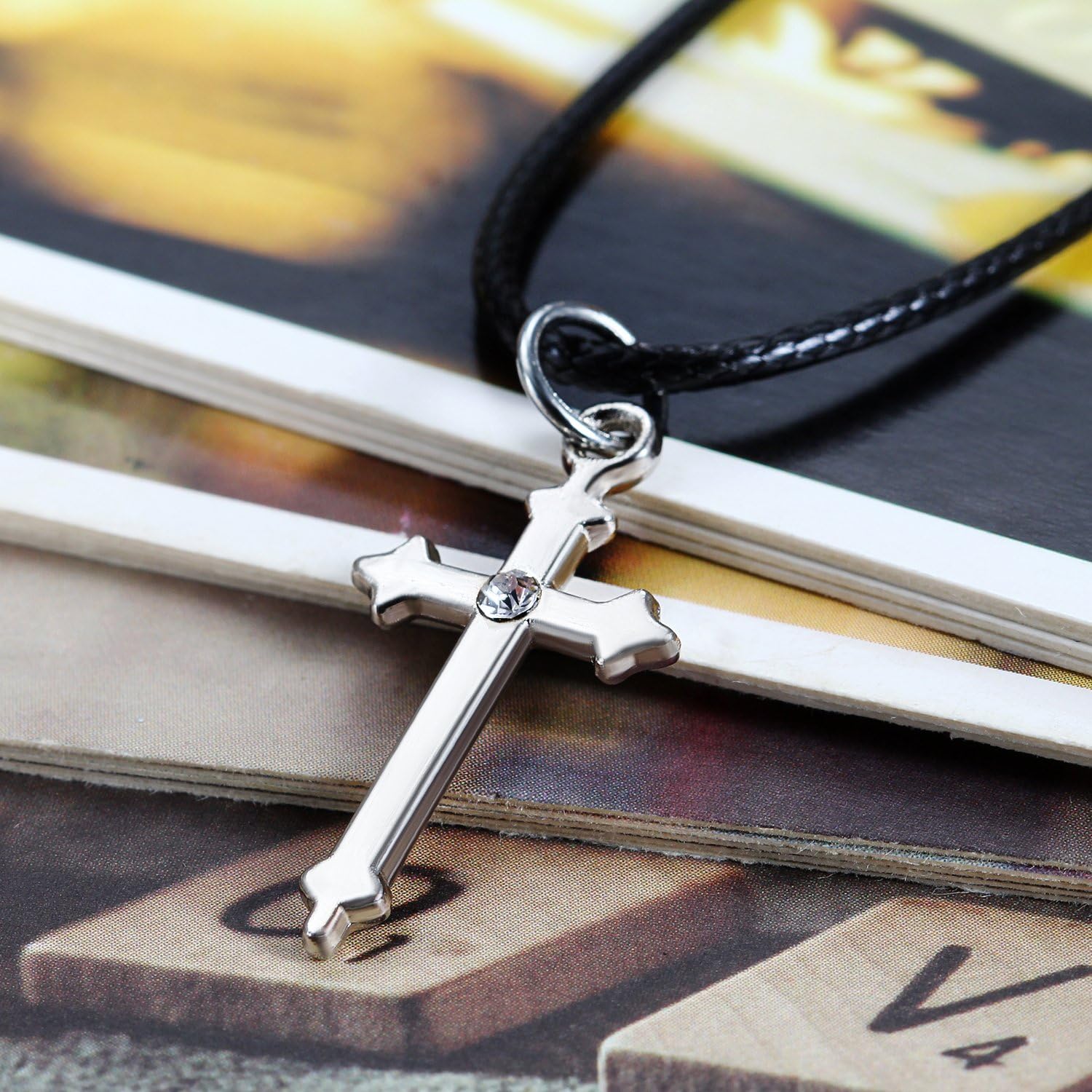 Flongo Choker Necklace for Women Girls Multi-Layer Black Velvet Rivets Pendant Cross Vintage Punk Rock Chain Adjustable Chain Fantasy Gifts Birthday Christmas All Saints Day - Image 3
