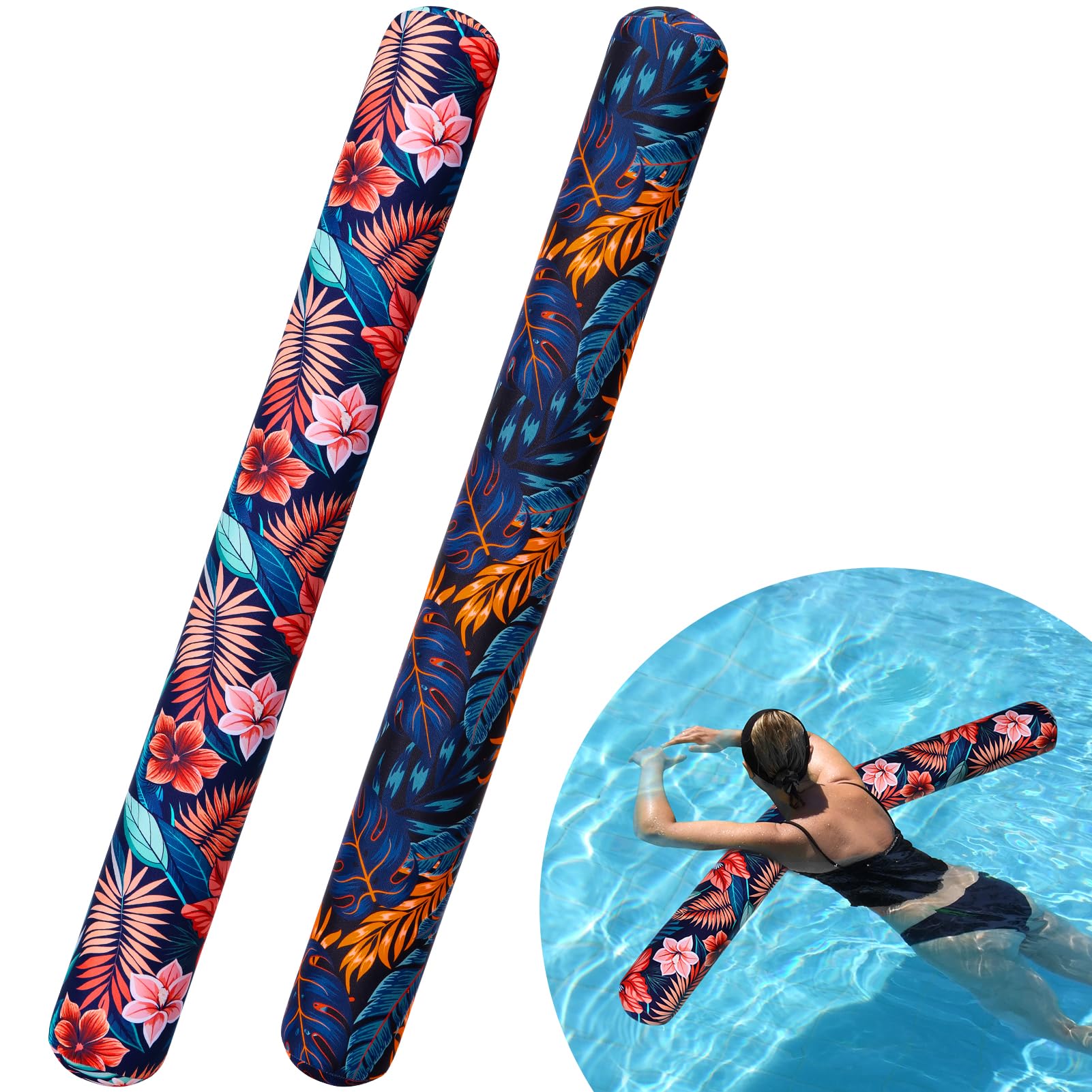 Photo 1 of 2 Pack Inflatable Pool Noodle Floats, 54'' Large Soft Thick Fabric Covered Pool Noodles, Premium Buoyancy for Lake and Swimming Pool Floating, Yellow and Green Heavy Duty Jumbo Pool Noodles 6 inch