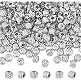 UNICRAFTALE About 200Pcs 4mm Textured Spacer Beads Stainless Steel Beads 1.5mm Hole Bracelet Beads Rondelle Metal Stripe Spacer Beads Round Beads for DIY Bracelet Jewelry Making, Stainless Steel Color