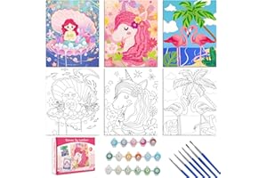 Volmop 3 Pack Paint by Numbers Kit for Kids, 10 * 8" Color by Numbers Framed Canvas with 17 Acrylic Paint Pots and 6 Brushes, Paint by Numbers for Kids Age 8-12, Crafts Art Supplies for Kid 9-12