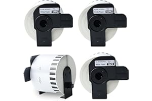 AYMSous Compatible 4 Pack DK-2205 Continuous White Label Paper (2-3/7"x100') with 4 Refillable Cartridge Replacement for Brot