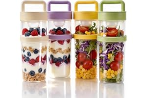 LOODKYOO Salad Shaker Cup,Breakfast On The Go Cups, 2-Tier Leak-Proof Meal Prep Container with Foldable Spoon, Portable Food 
