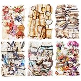 AuriicLeaf 120 Pcs Vintage Literary Stickers for Scrapbooking, Journaling | PET material with book, scroll, typewriter, quill and floral designs for junk journals, collage and card making