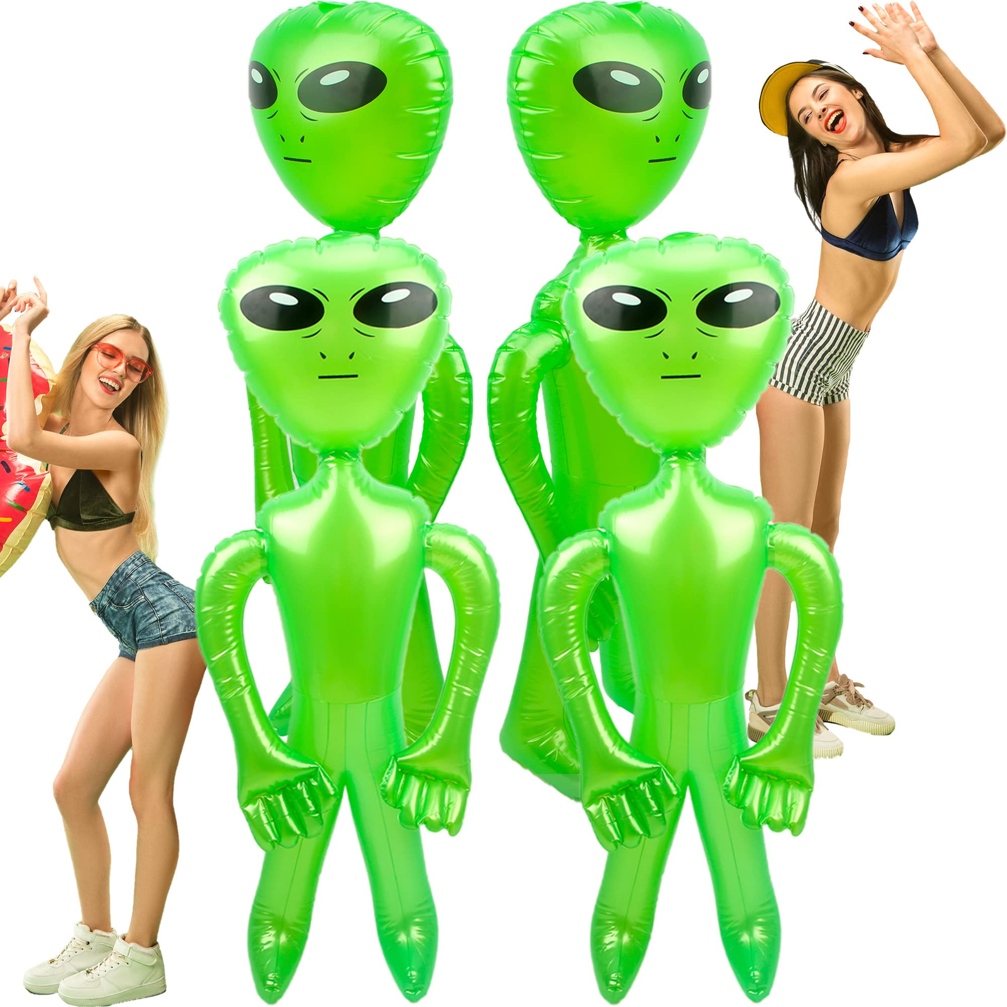 Haconba 4 Pack 67 Inch Giant Inflatable Alien Green Blow Up Alien Jumbo Inflatable Aliens for Alien Theme Party Halloween Home Decor